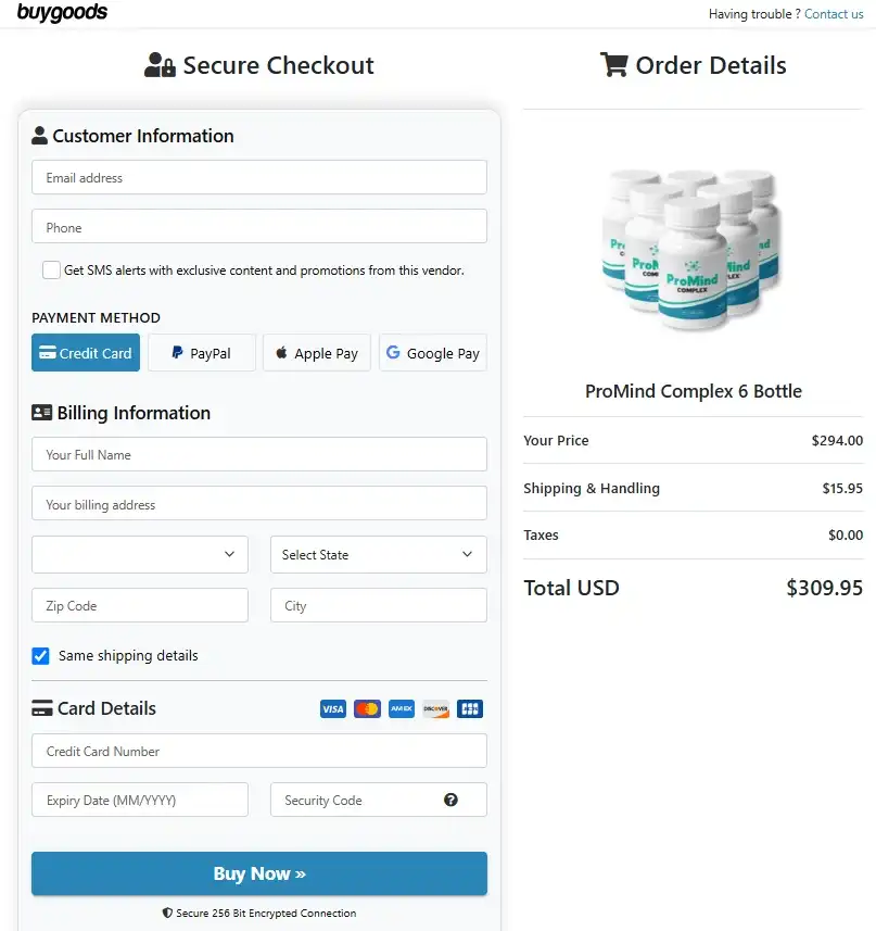 ProMind Complex Order Page